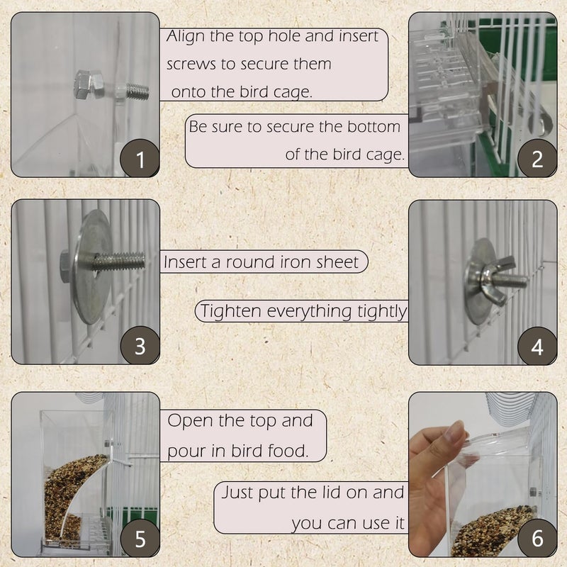 IBWell No Mess Automatic Bird Feeder for Cage - Parrot Feeder Inside Cage With Clear Perch and Acrylic Seed Food Container - Image 3